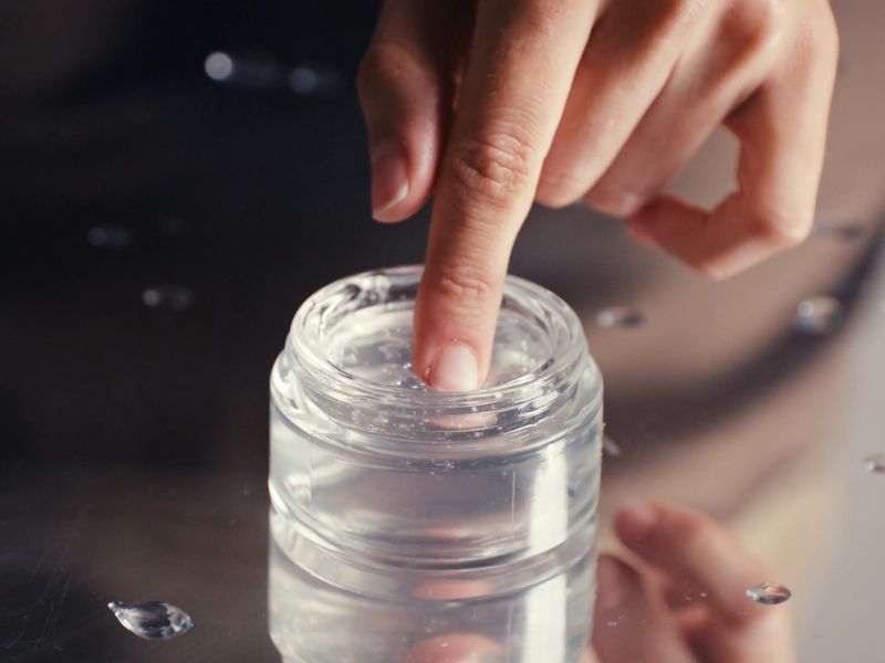 osoba stavlja prst u teglicu sa lubrikantom