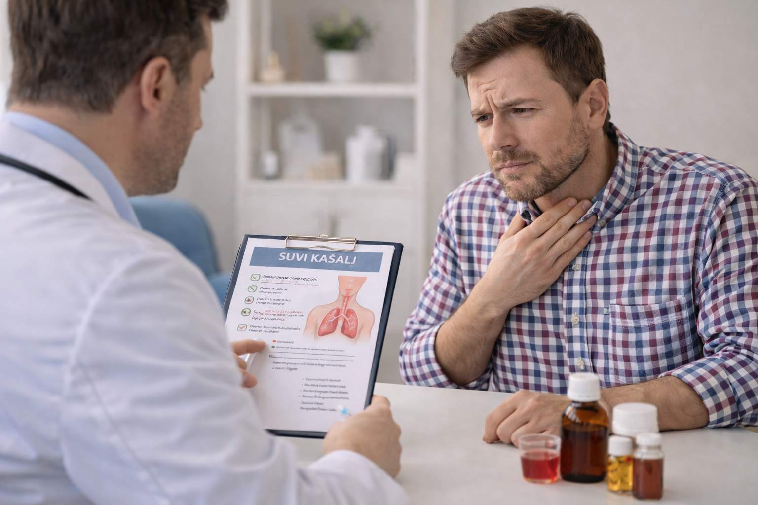 Covek kod lekara, zali se na suvi kasalj